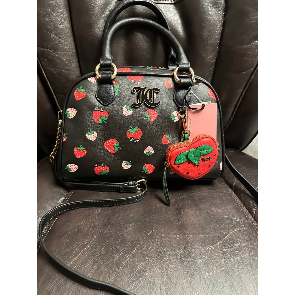 Juicy Couture Sweet N Juicy Satchel Strawberry Liquorini‎ Pattern Black Gold